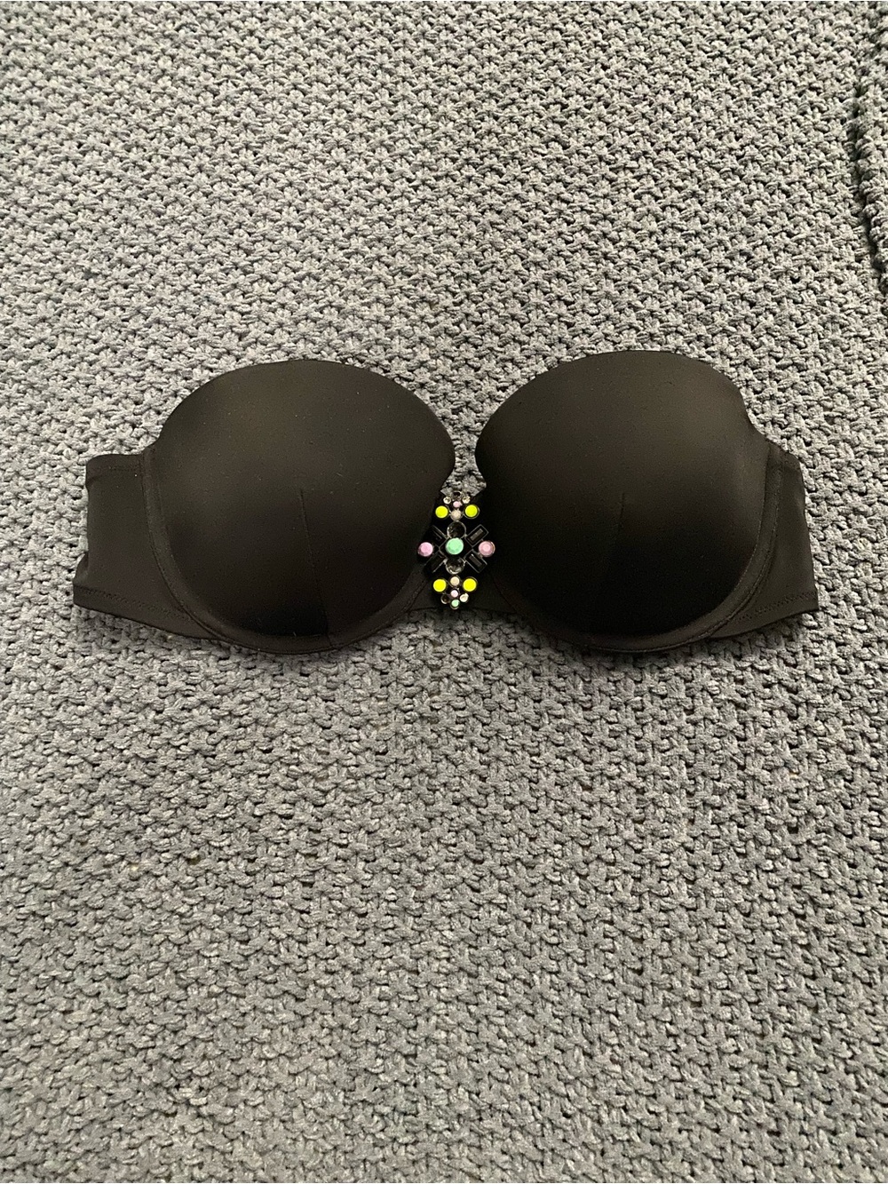 Victoria's Secret Black Strapless Bikini Top with Multicolor Gem Cluster